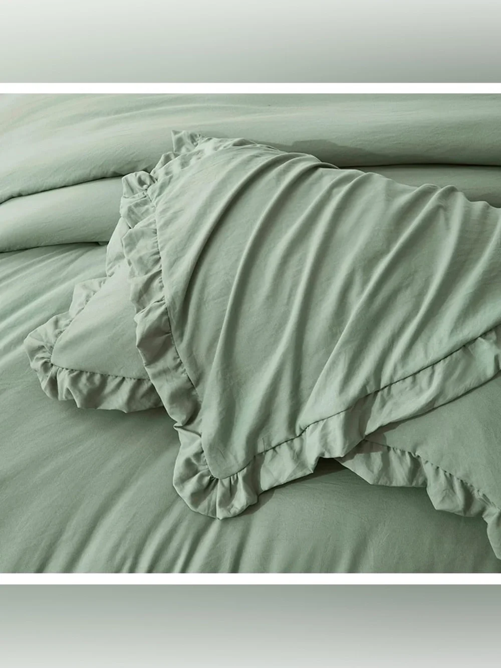 Luxury Sage Green Ruffle Twin 2 piece Comforter Set